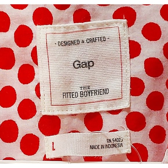 Designed Crafted Gap Fitted Boy Friend White Red Polka Dot Shirt Top Women, L - Picture 5 of 8